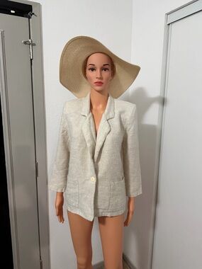 Vintage Soko Linen Beige Blazer Jacket Minimalist Size 10